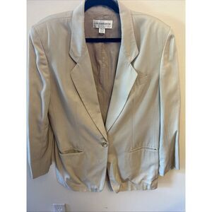 Vintage Liz Claiborne Women’s Blazer Khaki Size 14 Single Button: Silk & Cotton